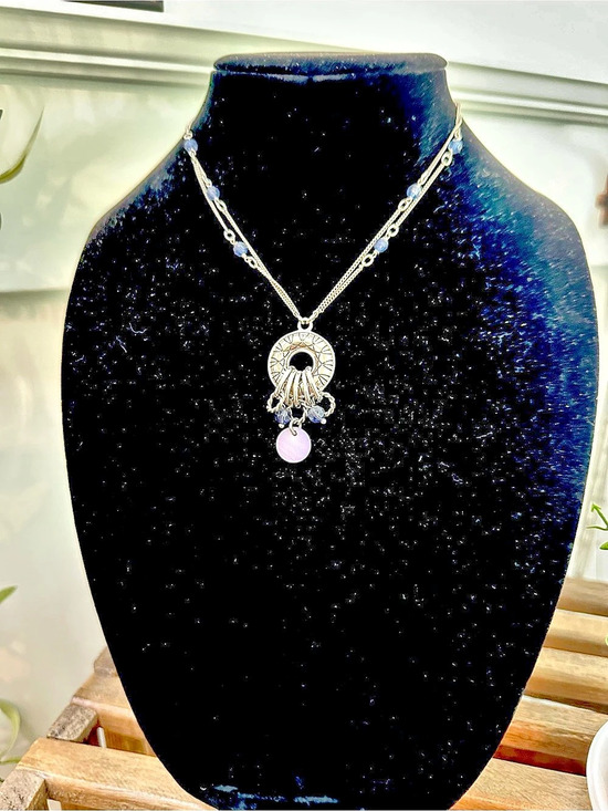 Lia Sophia Jewelry - Vintage Lia Sophia Double Chain Silver Blue Pendant and beads Necklace